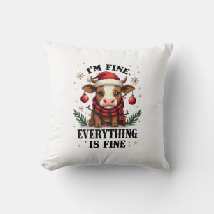 Vintage Im Fine Everything Is Fine Highland Cow Ch Cushion