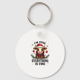 Vintage Im Fine Everything Is Fine Highland Cow Ch Key Ring