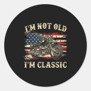 Vintage I'm Not Old I'm Clic Biker Usa Flag  Classic Round Sticker