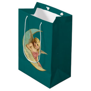 Vintage Image - Angel Sitting on a Crescent Moon Medium Gift Bag