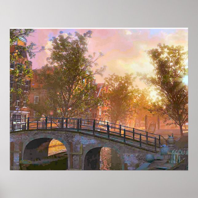 Vintage image, Delft, bridge over a canal Poster (Front)