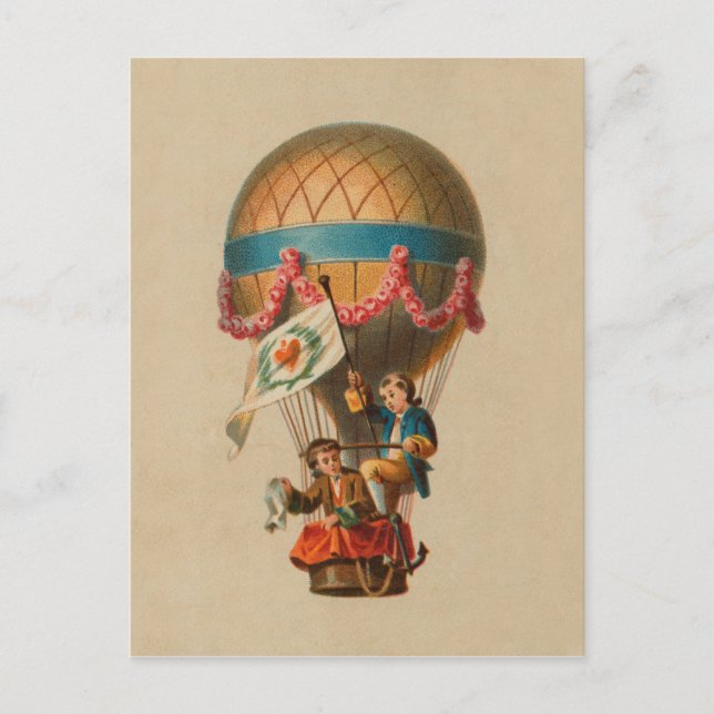 Vintage Image Heart Flag Hot Air Balloon Postcard (Front)