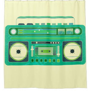 Vintage image of a classic boom box shower curtain