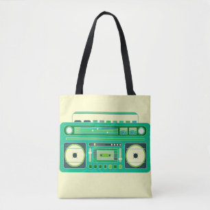 Vintage image of a classic boom box tote bag