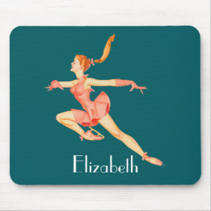Vintage Image of A Figure Skater In A Pink Outfit Mouse Mat