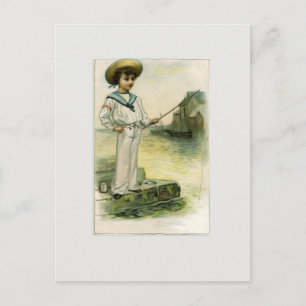 Vintage Image of Little Sailor Boy Catching Fish Postcard