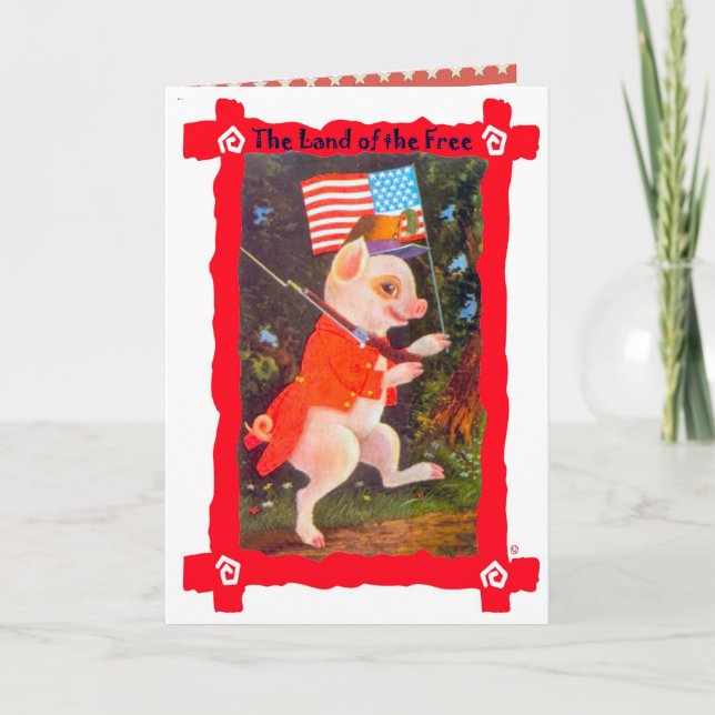 Vintage image, Patriotic pig Card (Front)