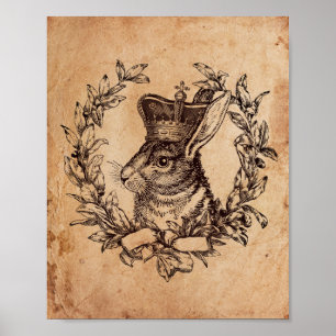 Vintage image Royal Rabbit Crown Old Antique Paper Poster