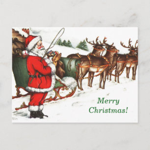 Vintage Image Santa & Reindeer Christmas Postcard