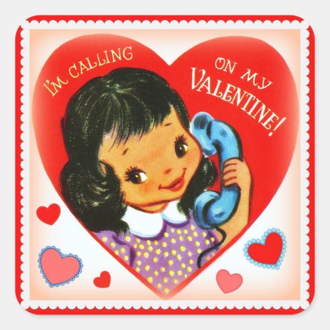 Vintage Image Valentine Little Girl Stickers (Front)