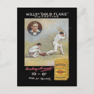 Vintage image, Wills Gold Flake Tobacco, Cricket Postcard