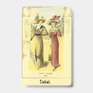 Vintage Image with Customisable Name/Text Bookmark ID Badge
