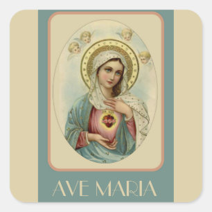 Vintage Immaculate Heart of Mary AVE MARIA Square Sticker