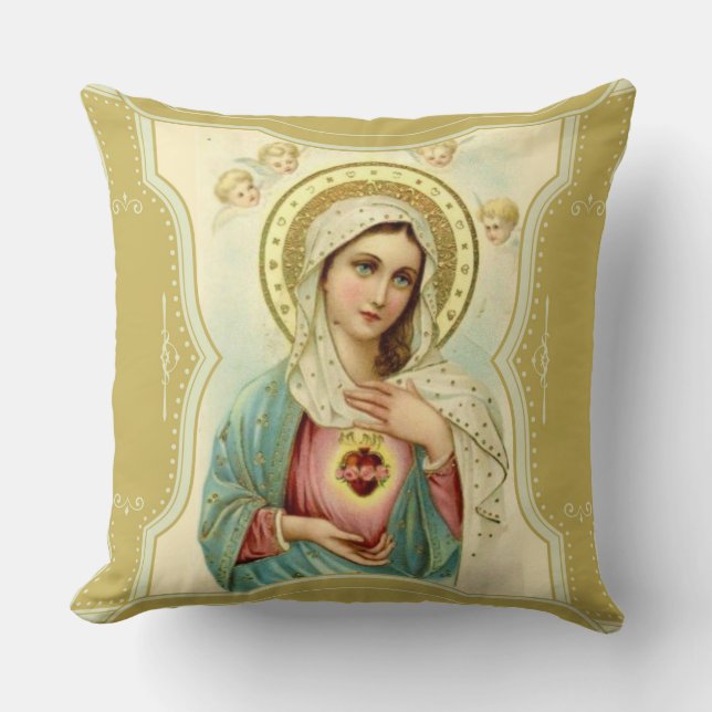 Vintage Immaculate Heart of Mary w/cherubs Cushion (Front)