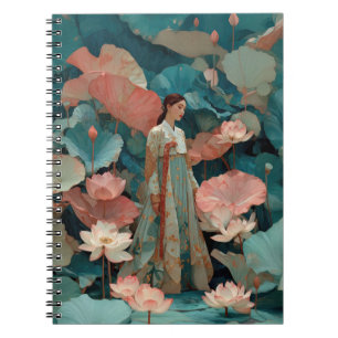 Vintage Impasto Hanbok and Pink Lotus Notebook