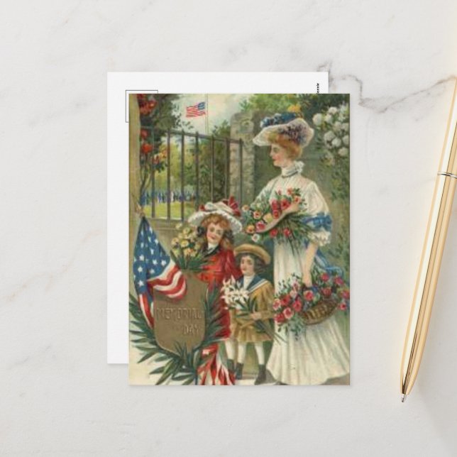Vintage Impressionism Honouring Memorial Day Holiday Postcard (Front/Back In Situ)