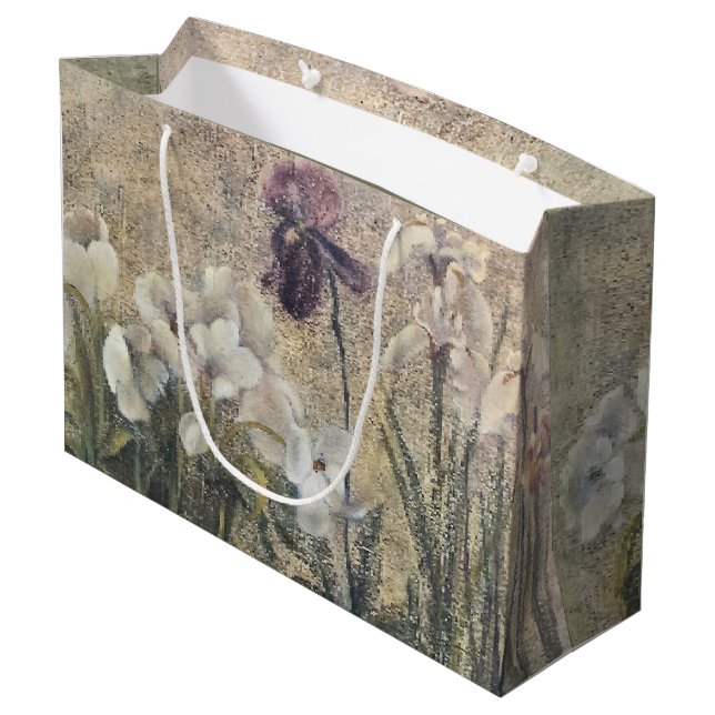 Vintage Impressionism Iris Blossoms Large Gift Bag (Back Angled)