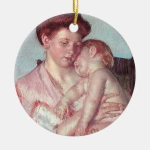 Vintage Impressionism, Sleepy Baby by Mary Cassatt Ceramic Tree Decoration