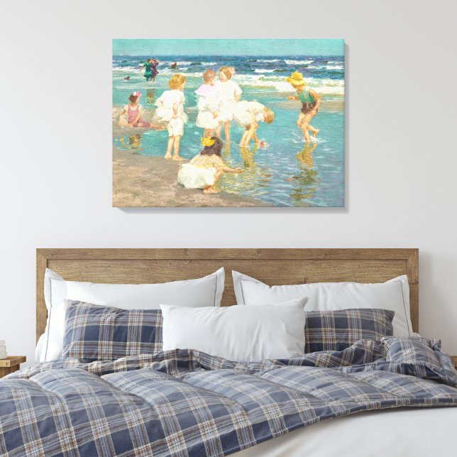 Vintage Impressionist Beach Scene Canvas Print (Insitu(Bedroom))