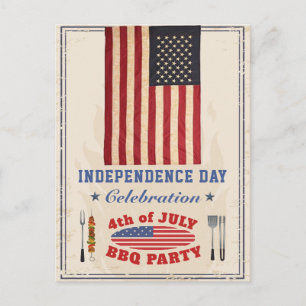 Vintage Independence Day 4th of JULY BBQ Party Invitation Postcard