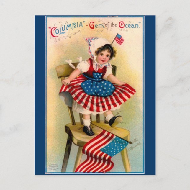Vintage Independence Day Girl Postcard (Front)