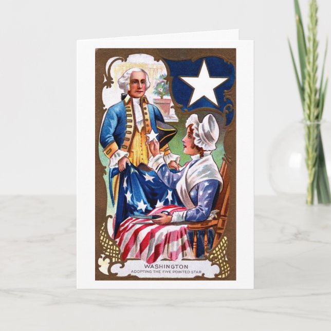 Vintage Independence Day Washington & Flag Card (Front)