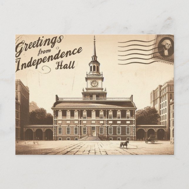 Vintage Independence Hall Postcard" Holiday Postcard (Front)