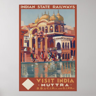 Vintage India Mathura Travel Poster Indian State