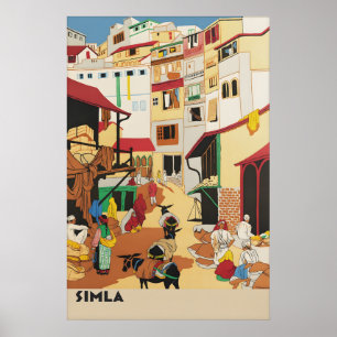 Vintage India Shimla Travel Poster Simla Hill