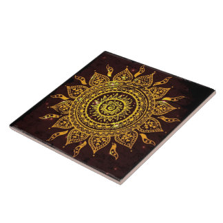 Vintage India Solar Motif Sun God Tile