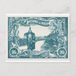 Vintage India Stamp with Elephant Postcard