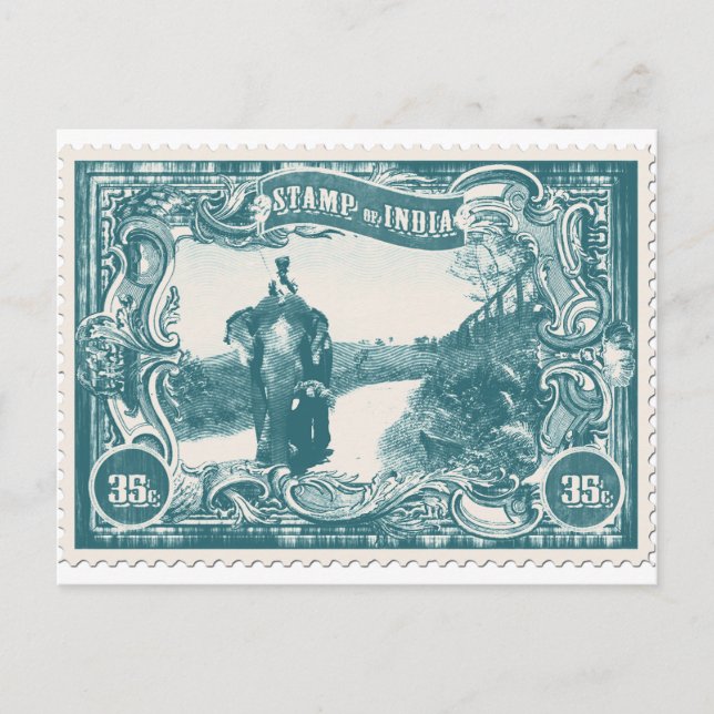 Vintage India Stamp with Elephant Postcard (Front)