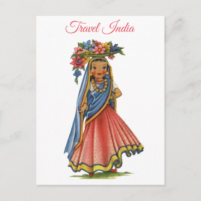Vintage India Woman in Sari Travel  Postcard (Front)