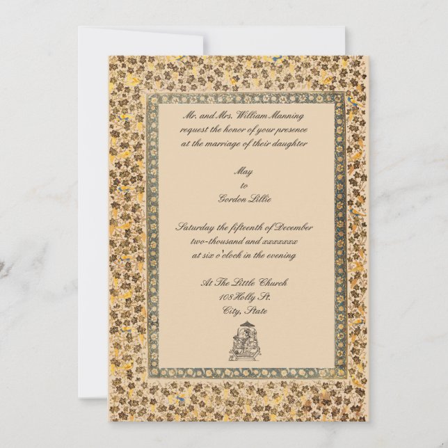 Vintage Indian Birds & Grapevine Border Wedding Invitation (Front)