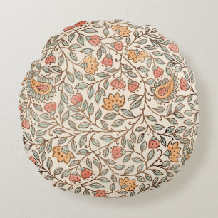 Vintage Indian Block Print floral pattern Round Cushion