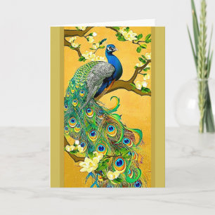 Vintage Indian Blue Peacock Holiday Card