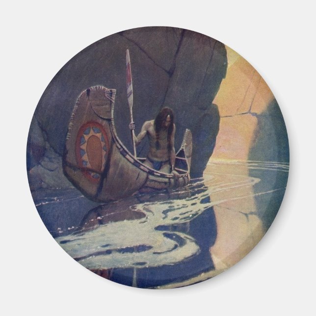 Vintage Indian Canoe Paddling Sun Classic Magnet (Front)