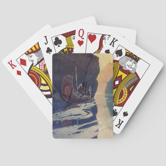 Vintage Indian Canoe Paddling Sun Classic Playing Cards (Back)