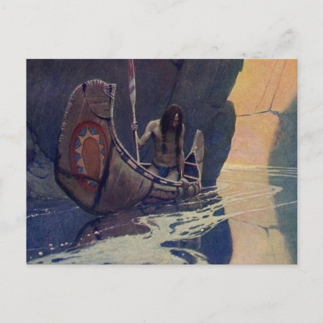Vintage Indian Canoe Paddling Sun Classic Postcard (Front)
