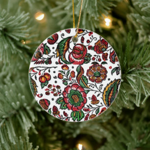 Vintage Indian Cotton Chintz Fabric  Ceramic Tree Decoration