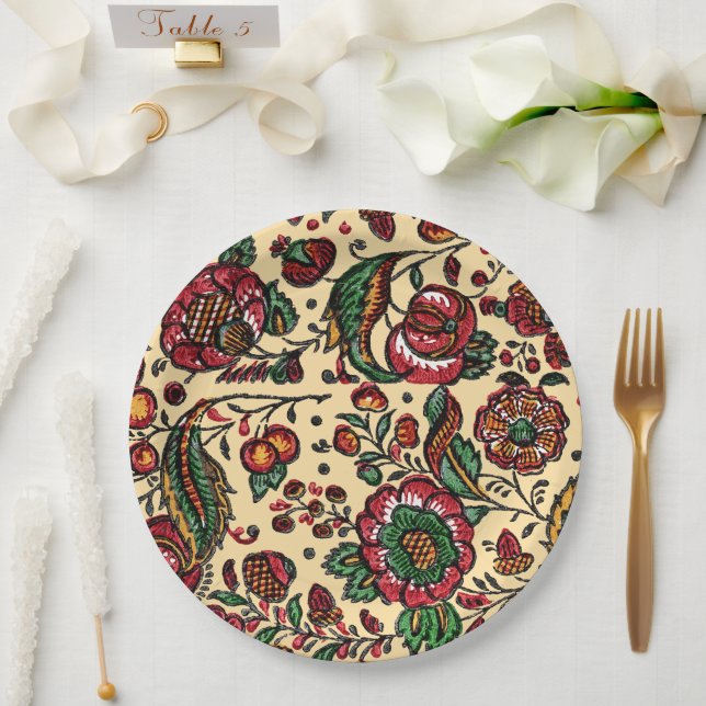 Vintage Indian Cotton Chintz Fabric  Paper Plate (Wedding)