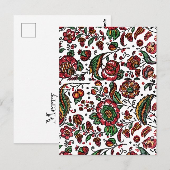 Vintage Indian Cotton Chintz Fabric  Postcard (Front/Back)