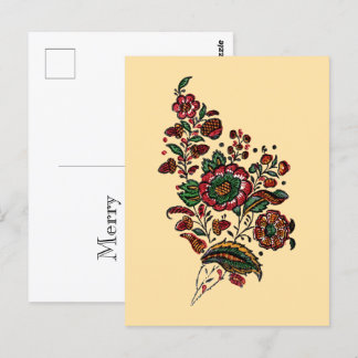 Vintage Indian Cotton Chintz Fabric  Postcard