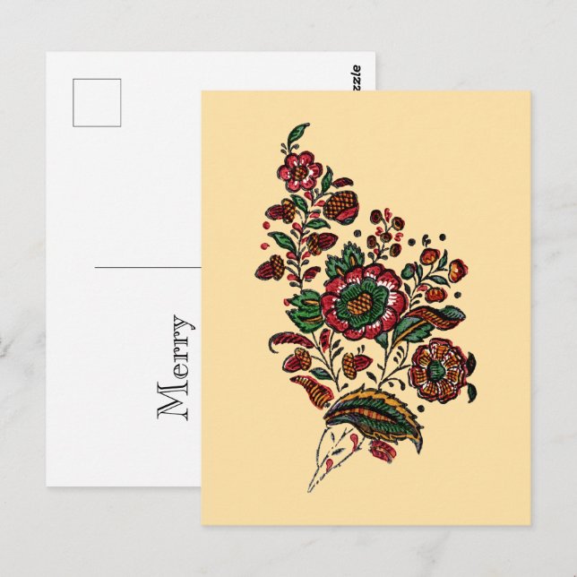 Vintage Indian Cotton Chintz Fabric  Postcard (Front/Back)