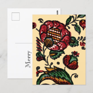 Vintage Indian Cotton Chintz Fabric  Postcard