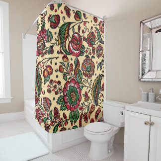 Vintage Indian Cotton Chintz Fabric  Shower Curtain