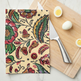 Vintage Indian Cotton Chintz Fabric  Tea Towel