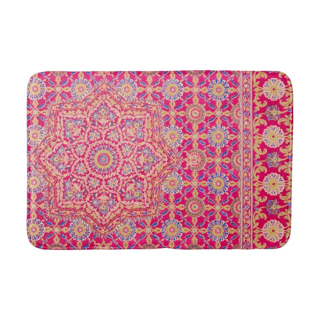 Vintage Indian Embroidery Pattern Bath Mat (Front)