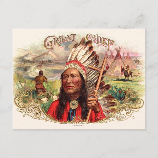 Vintage Indian Great Chief Cigar Box Postcard (Front)
