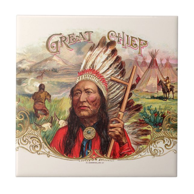 Vintage Indian Great Chief Cigar Box Tile (Front)